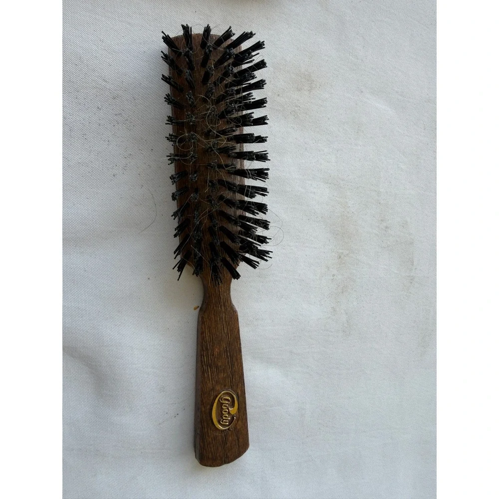 Vintage Goody Hair Brush Brown Faux Wood Grain Gold Logo USA Made GLC-839